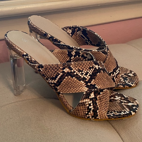 Boutique Snakeskin Lucite Heels - Picture 1 of 5